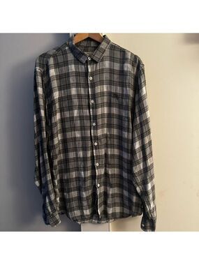 BURBERRY BRIT VINTAGE GREY PLAID BUTTON DOWN ULTRA SOFT COTTON MENS SZ LARGE